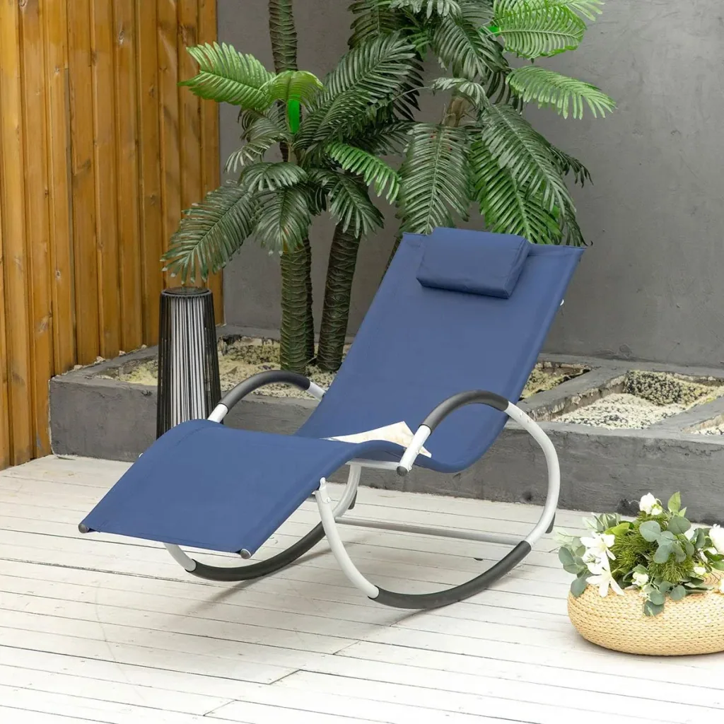 Garden chair with rocking function, blue, 65 x 144 x 83 cm