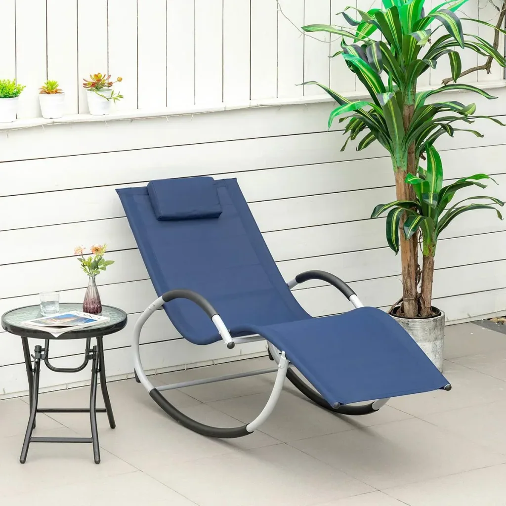 Garden chair with rocking function, blue, 65 x 144 x 83 cm