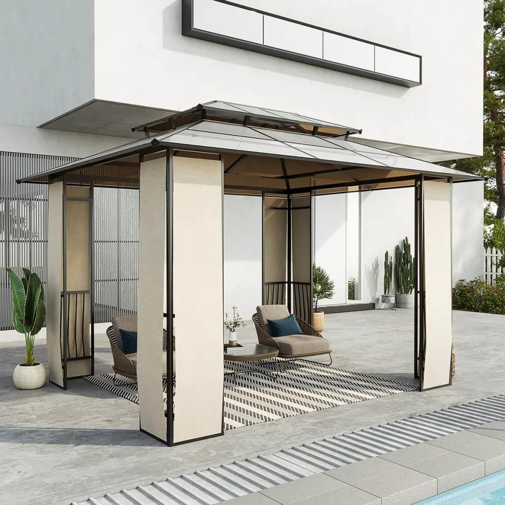 Garden gazebo - polycarbonate - brown/grey - 3.65 x 3 x 2.75 m