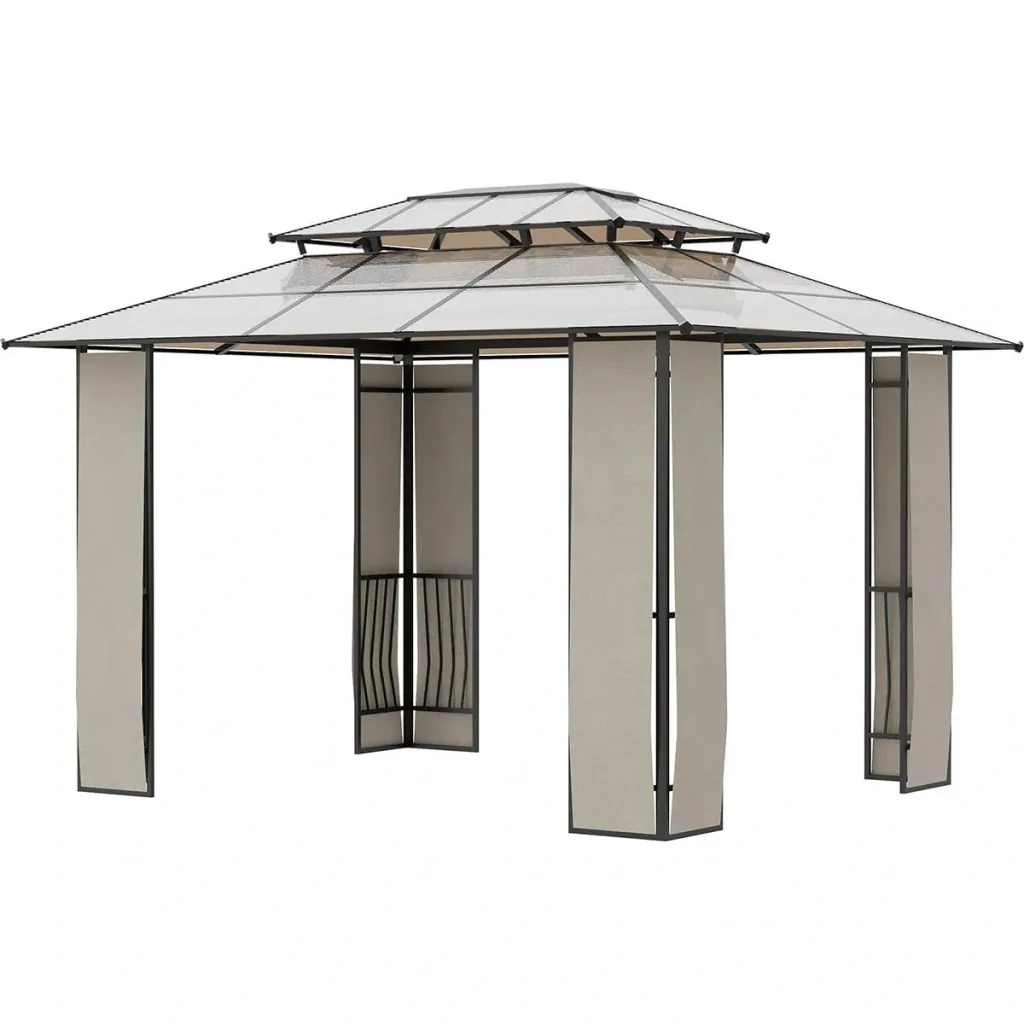 Garden gazebo - polycarbonate - brown/grey - 3.65 x 3 x 2.75 m