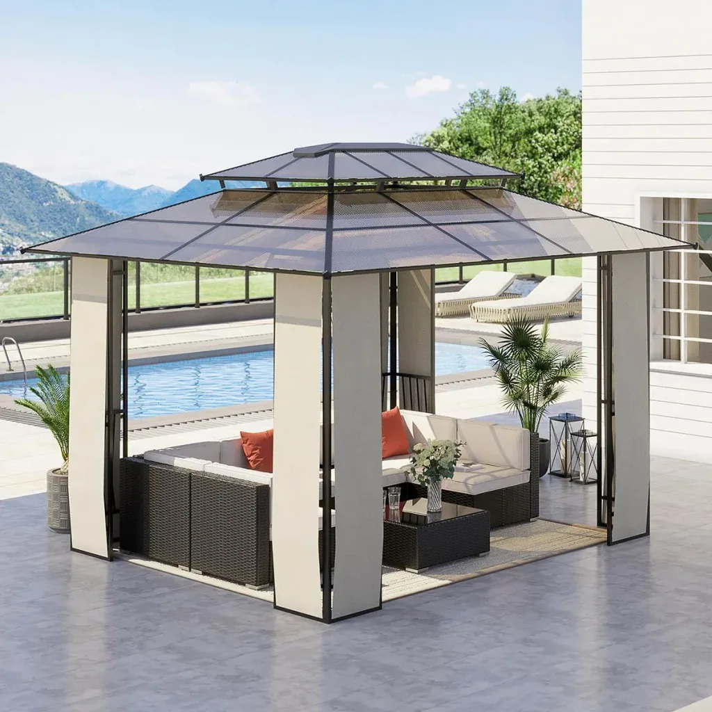 Garden gazebo - polycarbonate - brown/grey - 3.65 x 3 x 2.75 m