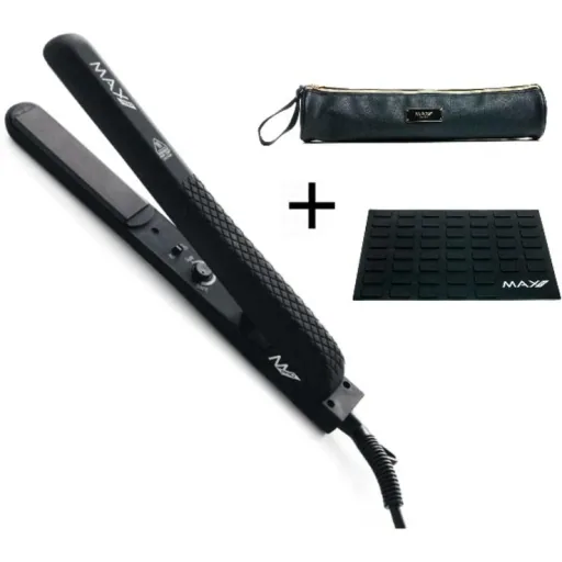 Max Pro Gloss Styling Tongs Black incl. Heat Protection Mat & Protective Bag