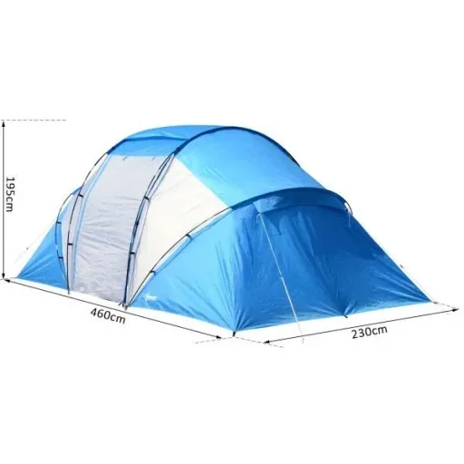 Camping tent family tent with 2 sleeping cabins blue L460 x W230 x H195cm