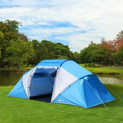 Camping tent family tent with 2 sleeping cabins blue L460 x W230 x H195cm