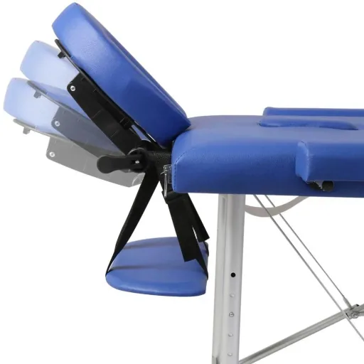 Folding massage table with 2 zones aluminum frame blue