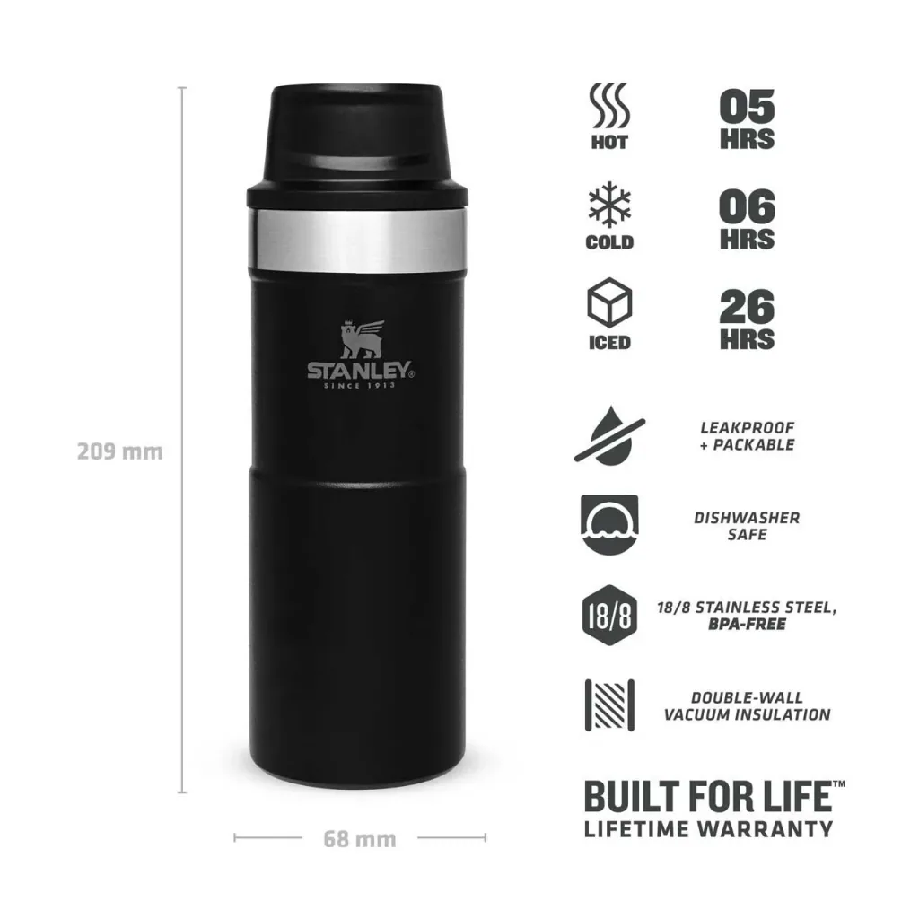 Trigger-Action Travel Mug 0.35 l, Matte Black, vacuum insulation, one-handed operation