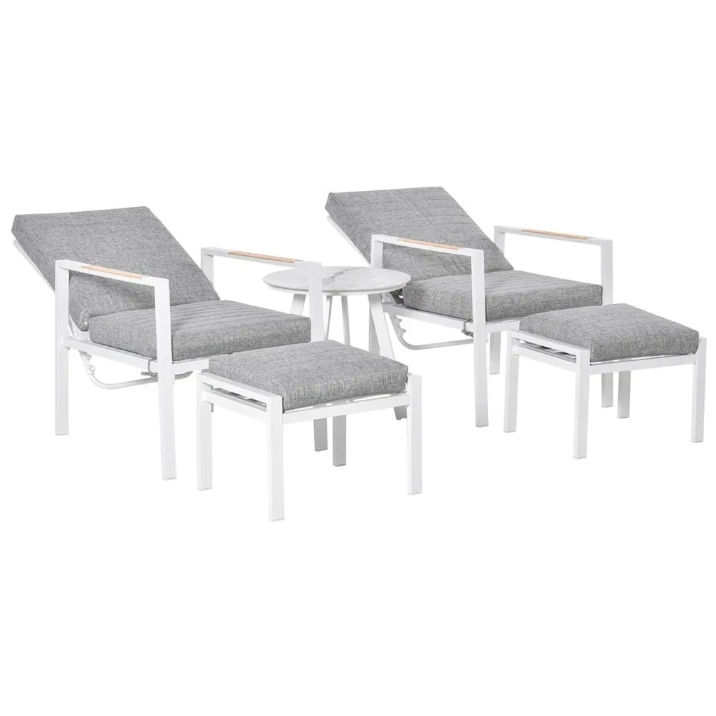 5-piece garden furniture set with back cushions, seat cushions, balcony furniture with 3-level adjustable backrest, tempered glass, aluminum