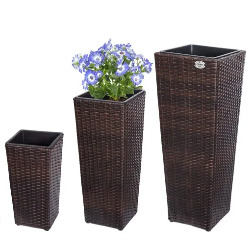 Flowerpots polyrotan set of 3 brown