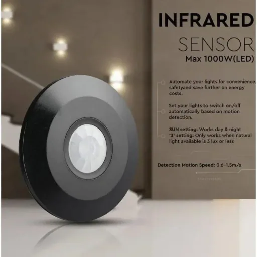 VT-8027 Motion detector with twilight switch - ceiling - black