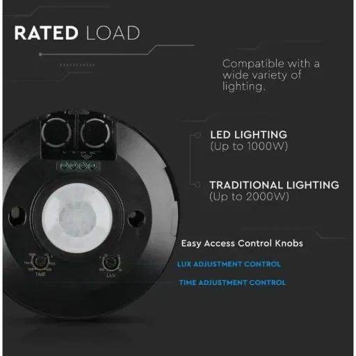 VT-8027 Motion detector with twilight switch - ceiling - black