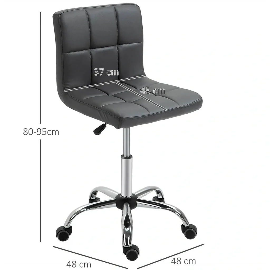 Set of 2 work stools with backrest, rolling stool made of artificial leather, swivel stool with backrest, cosmetic stool 80-95 cm height adjustable