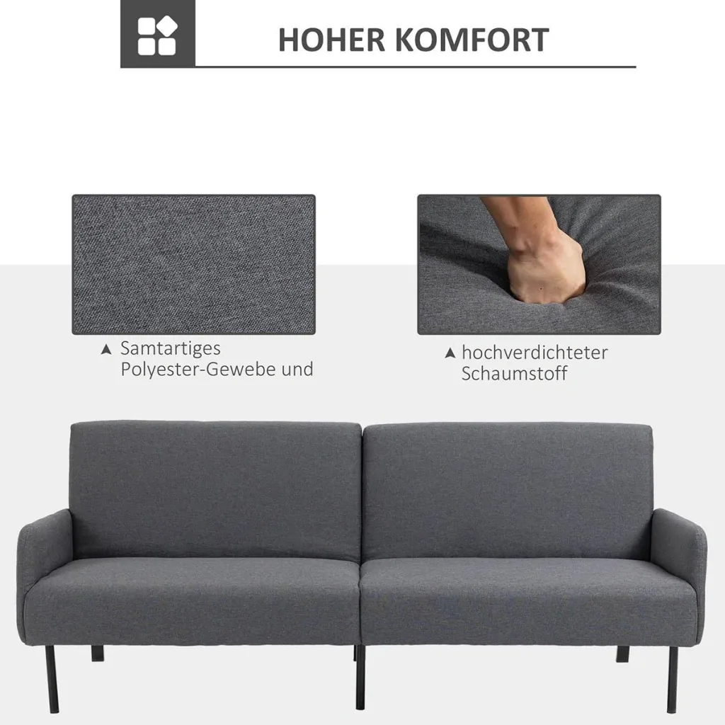 Sofa bed folding sofa 2-seater fabric sofa bed sofa with sleeping function sofa set linen-touch steel grey 214 x 94 x