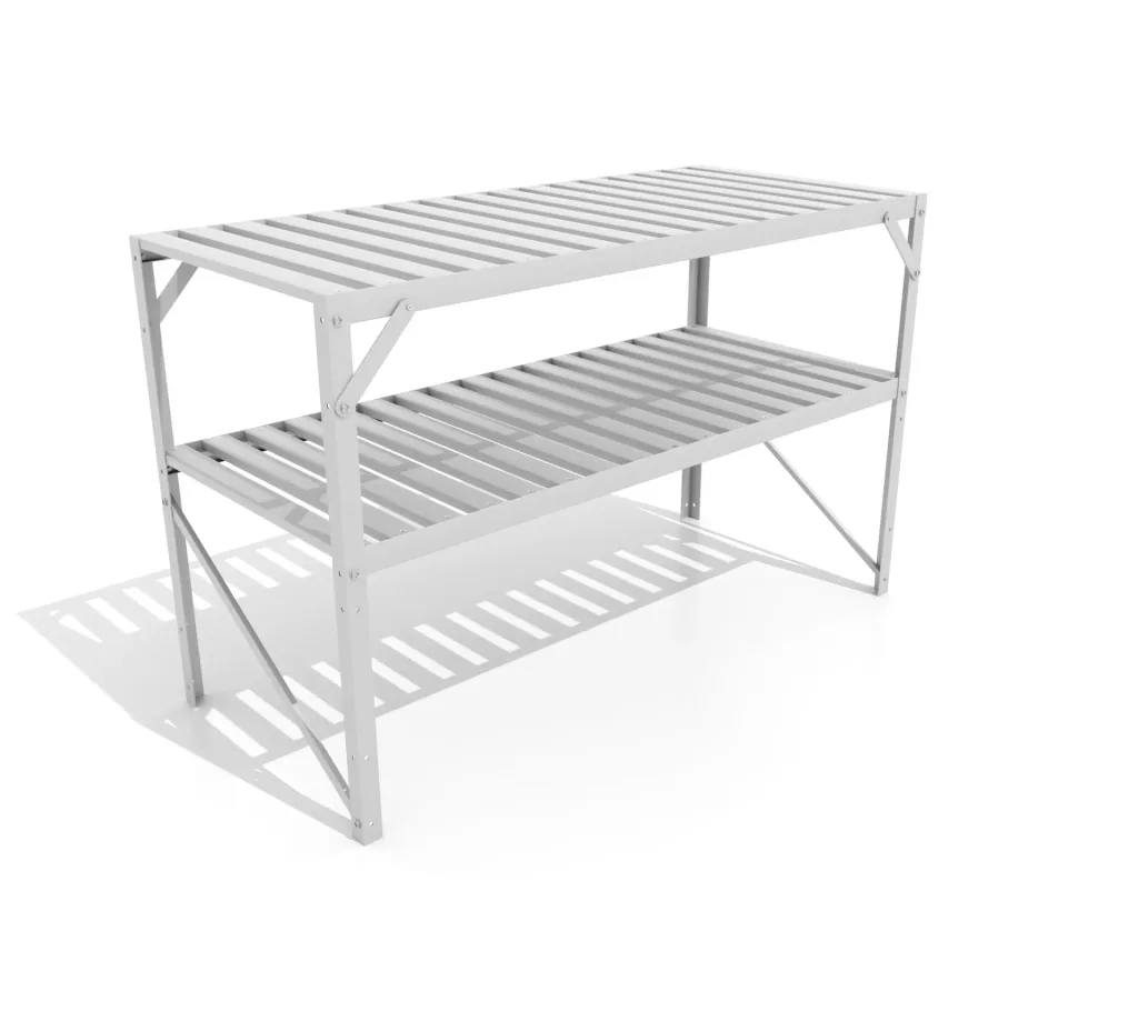 Aluminum table, color 2 shelves, color 121 x 54 x 76 cm, color aluminum