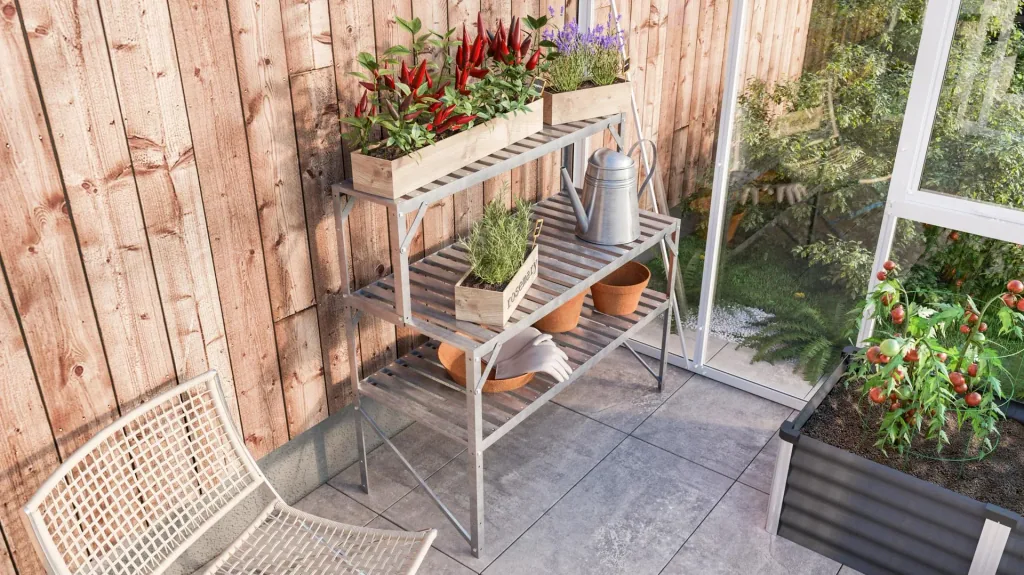 Aluminum table, color 2 shelves, color 121 x 54 x 76 cm, color aluminum