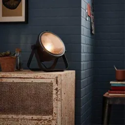Table lamp Bo floodlight industrial mat wood black metal glass 40W E27