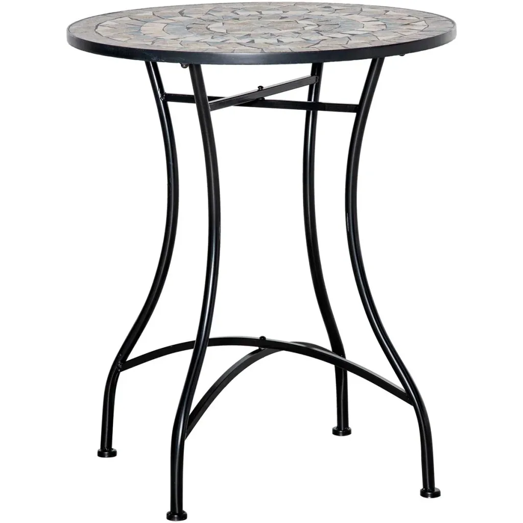Bistro garden table in mosaic look, ceramic+metal, green+beige+white, 60 x 71 cm