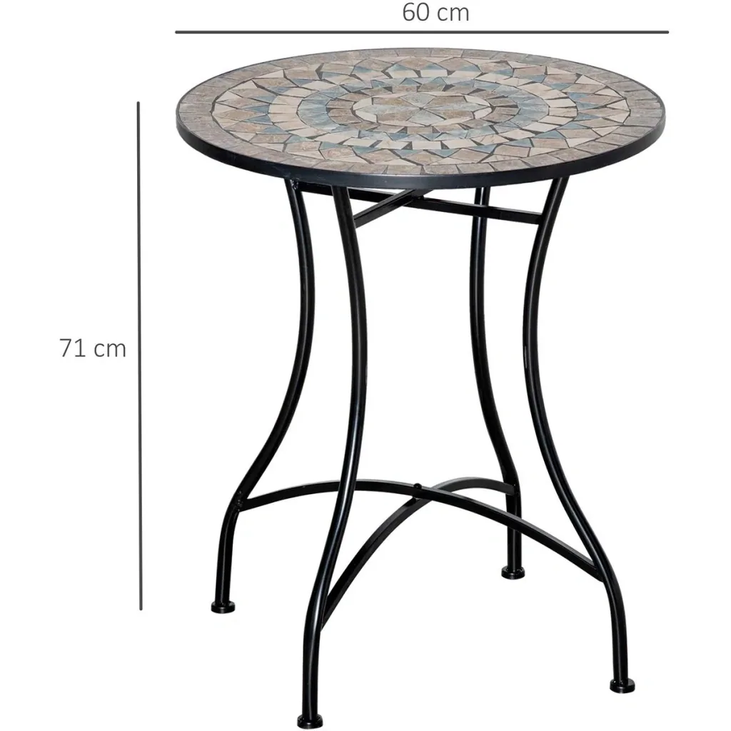 Bistro garden table in mosaic look, ceramic+metal, green+beige+white, 60 x 71 cm