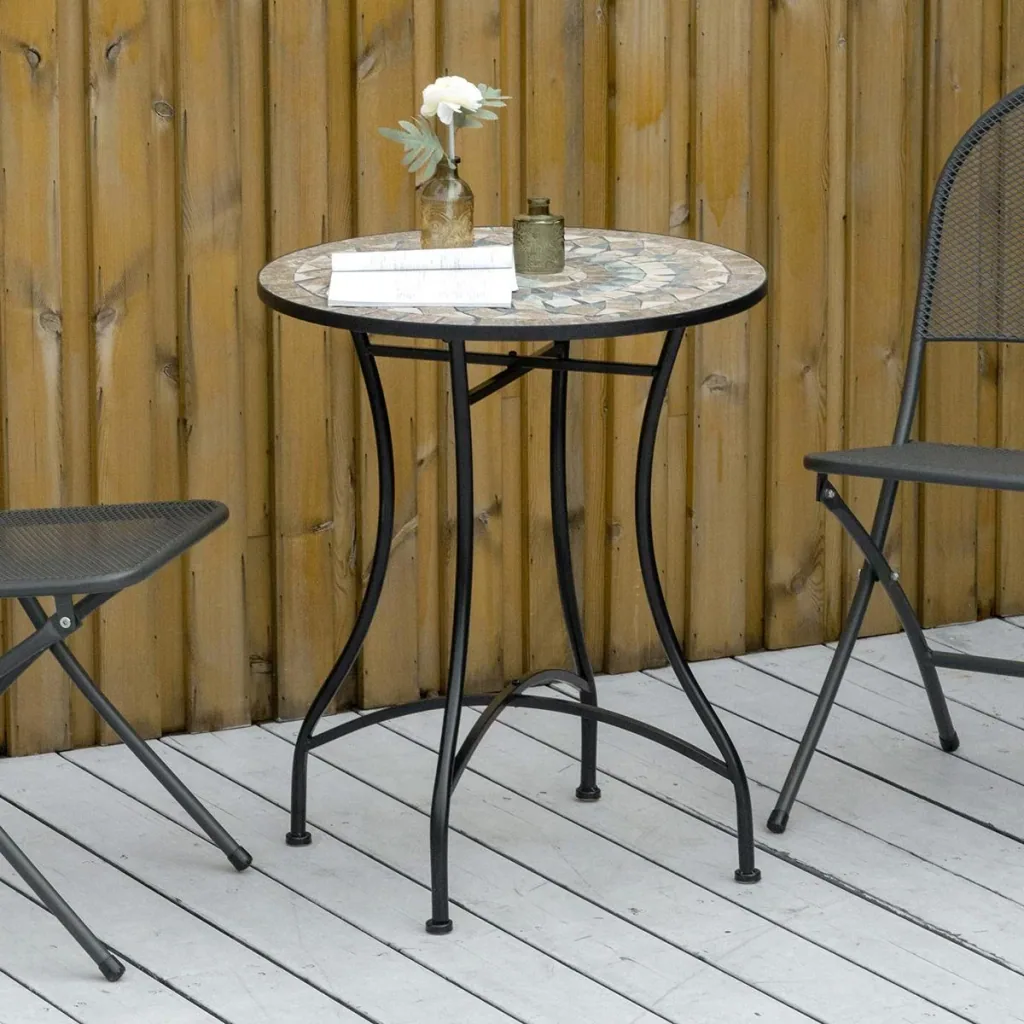 Bistro garden table in mosaic look, ceramic+metal, green+beige+white, 60 x 71 cm
