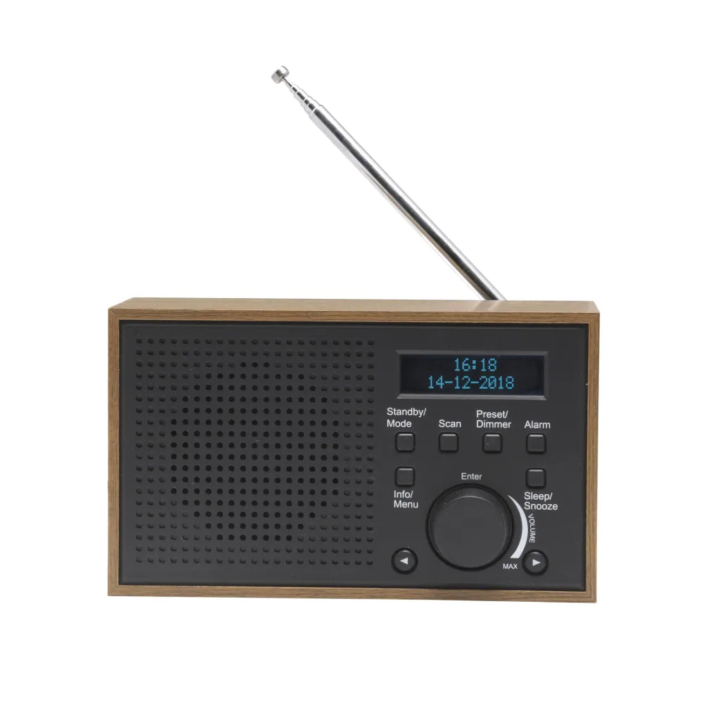 Retro radio with alarm function in wood look, dark grey DAB-46