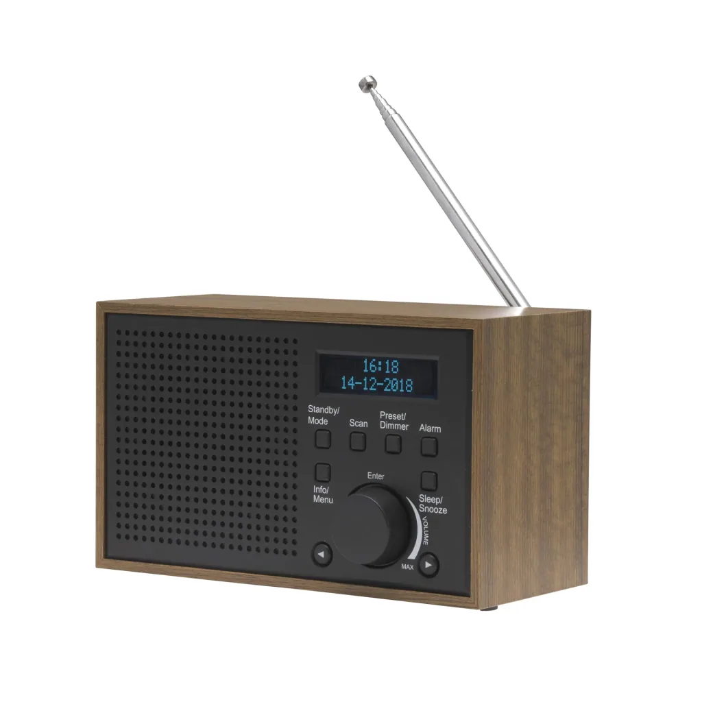 Retro radio with alarm function in wood look, dark grey DAB-46
