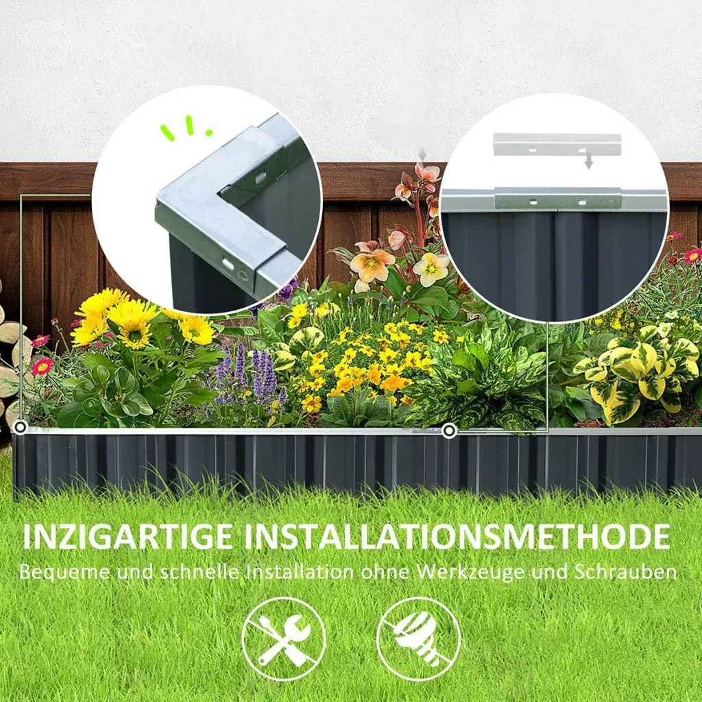 Raised bed made of steel DIY garden bed with T-shaped plant labels gloves plant bed herb bed flower stairs for balcony