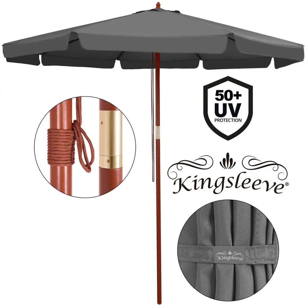 Parasol anthracite wood 330cm UV protection 50+
