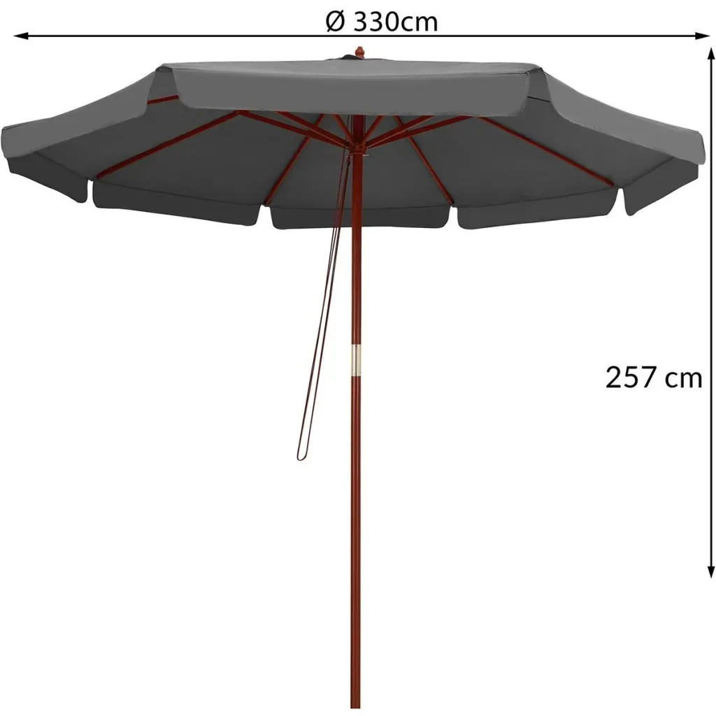 Parasol anthracite wood 330cm UV protection 50+