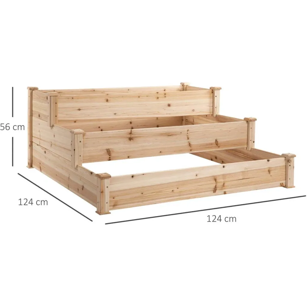 Raised bed 3-tiered garden bed plant bed herb bed flower stairs for balcony garden natural fir wood 124 x 124 x 56 c