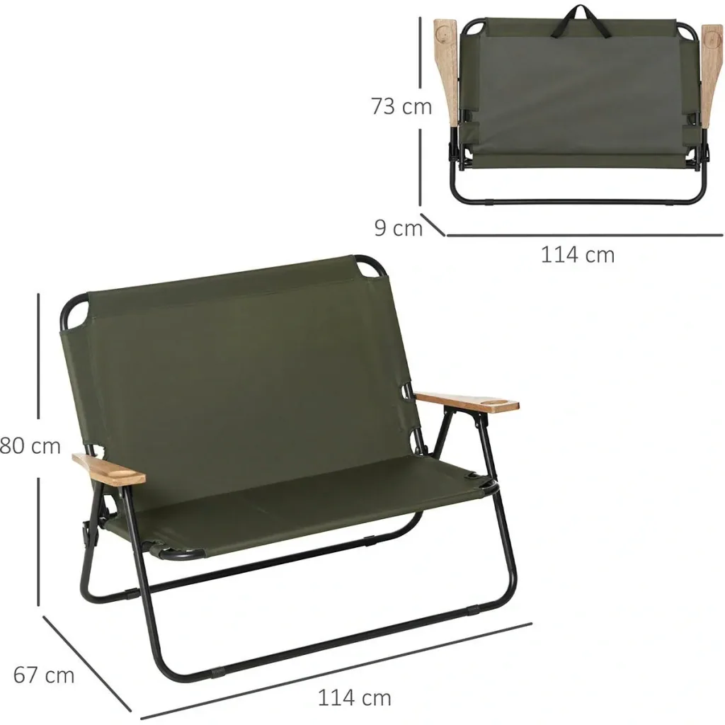 Camping chair 2-seater foldable portable garden chair director's chair folding chair with cup holder for outdoor picnic hiking