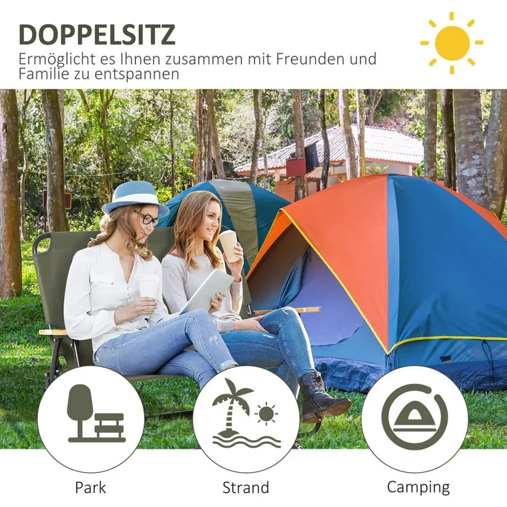 Camping chair 2-seater foldable portable garden chair director's chair folding chair with cup holder for outdoor picnic hiking