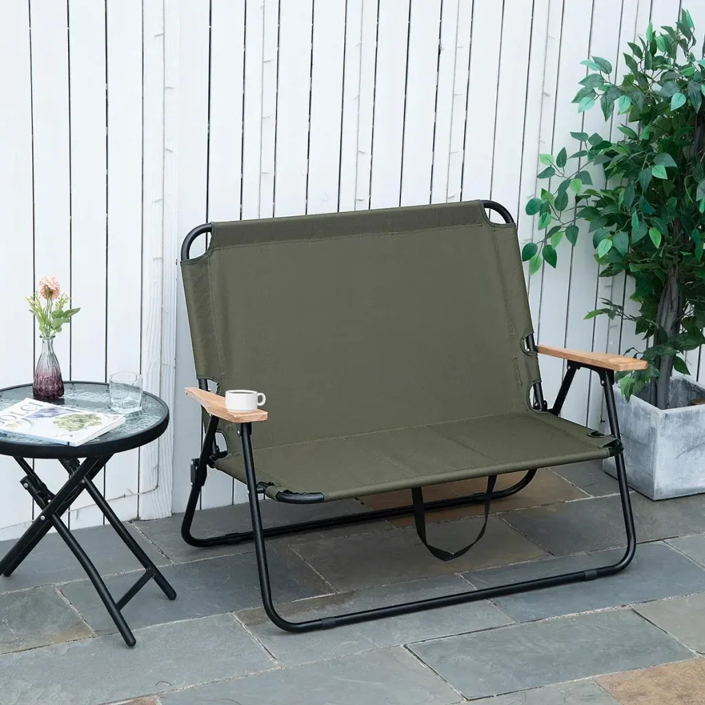 Camping chair 2-seater foldable portable garden chair director's chair folding chair with cup holder for outdoor picnic hiking