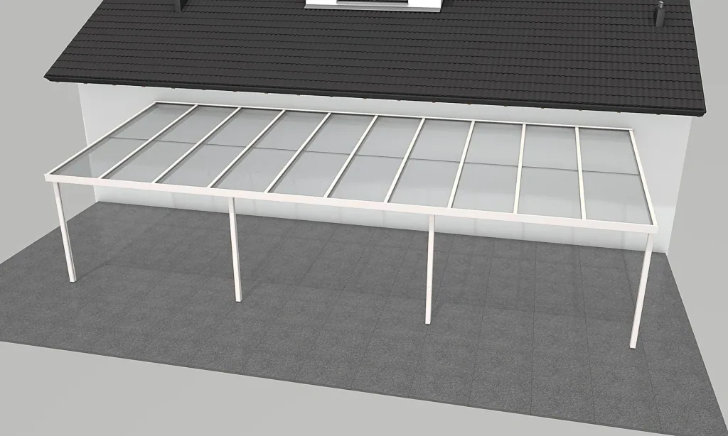 Patio roof Premium, white, 10140 x 4060 mm - Polycarbonate multi-wall sheets 16 mm, clear