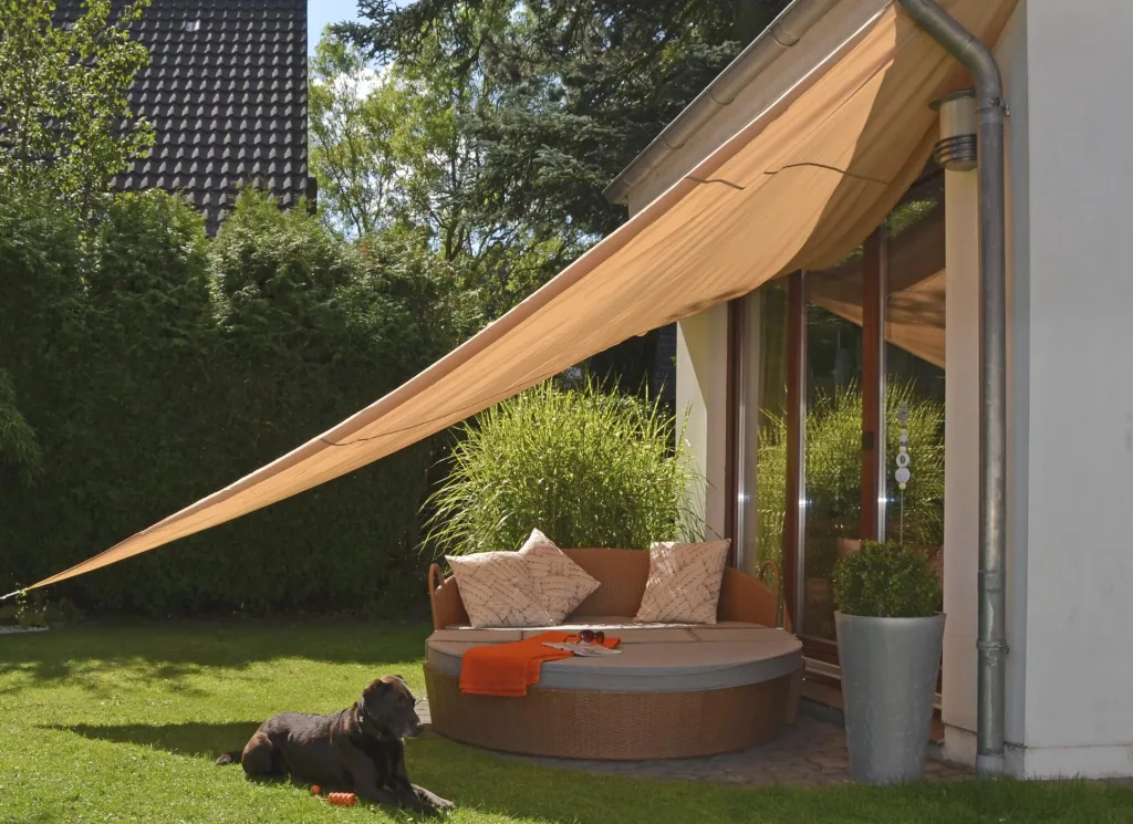 Sun sail, polyester, beige, 5 x 5 x 5 m
