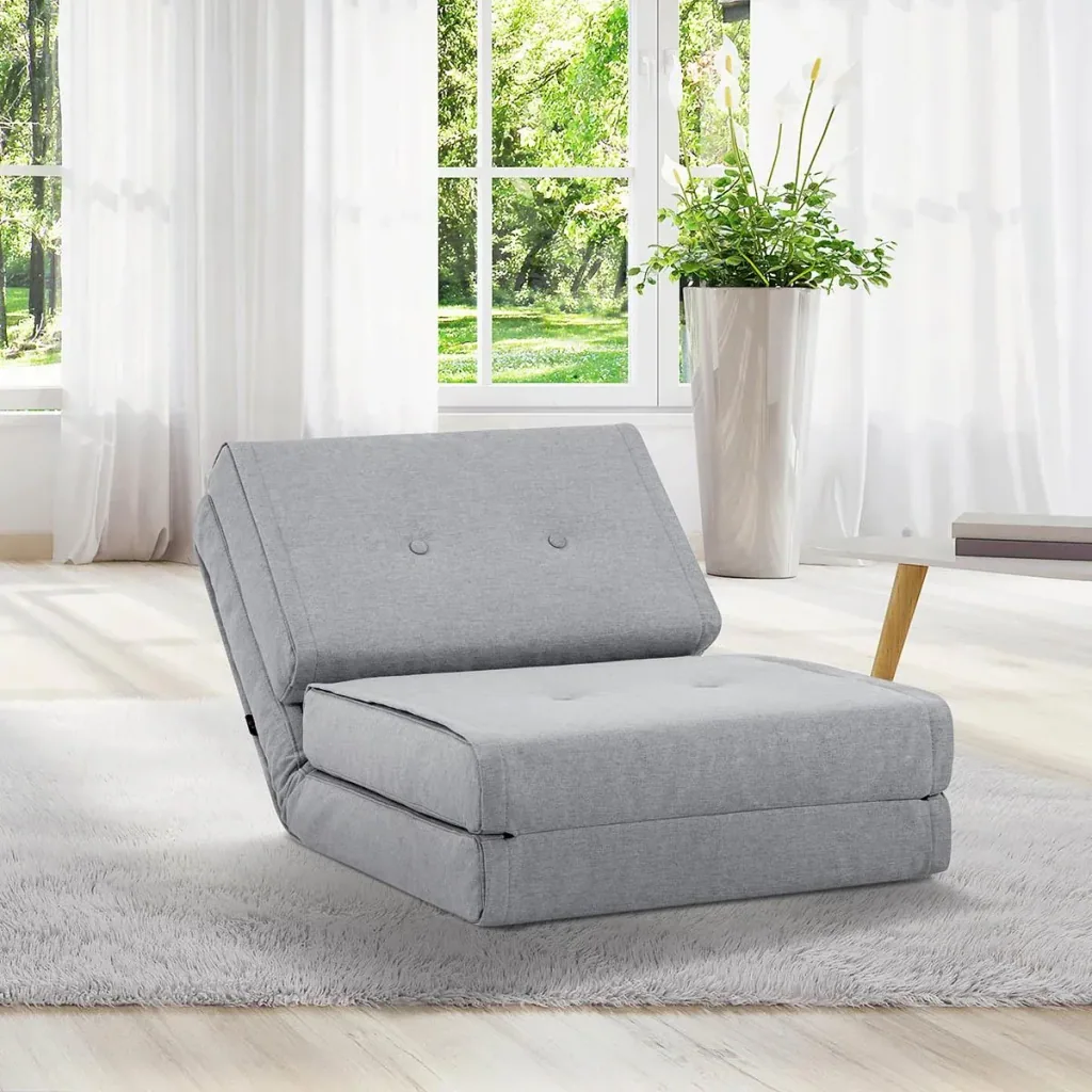 Folding floor sofa with linen cover, light grey, 61 x 73 x 58 cm