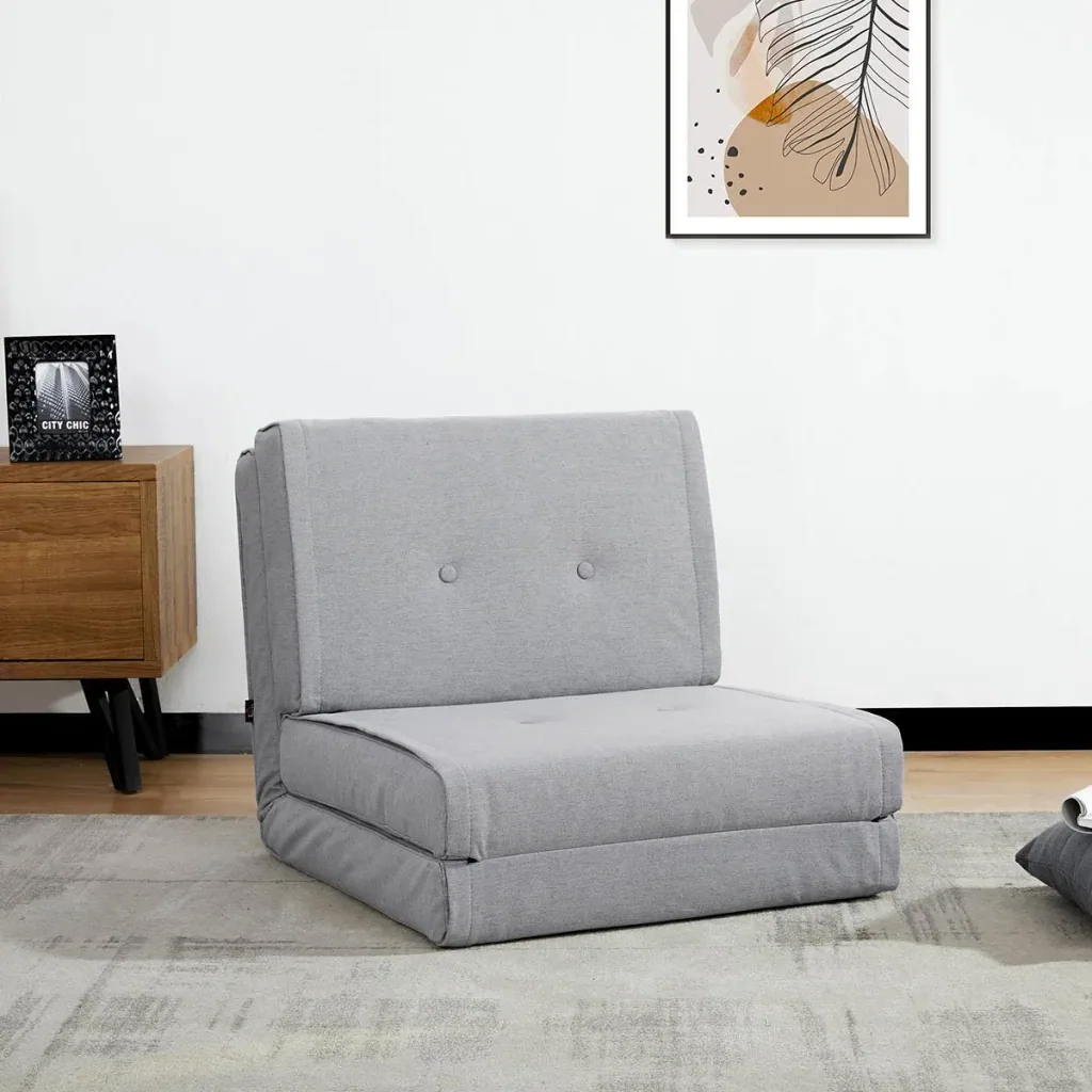 Folding floor sofa with linen cover, light grey, 61 x 73 x 58 cm