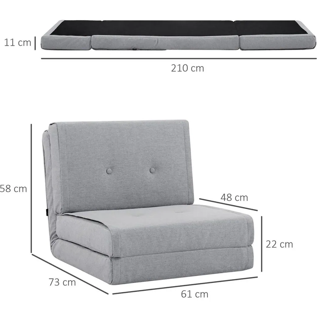 Folding floor sofa with linen cover, light grey, 61 x 73 x 58 cm