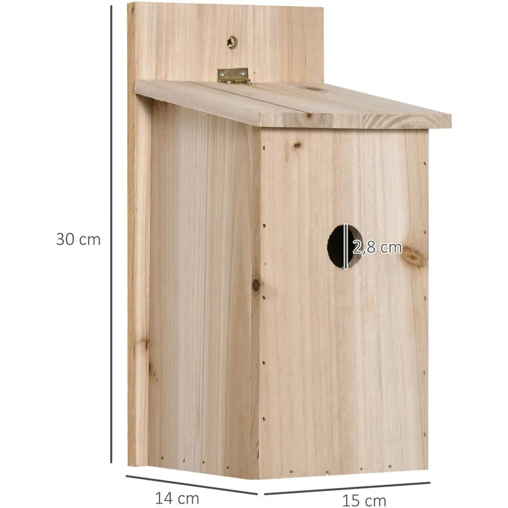 Birdhouse - with hinged roof - pine - 15 x 14 x 30 cm