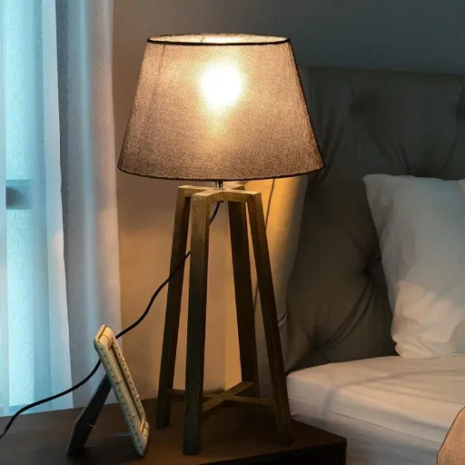 Table lamp bedside lamp floor lamp fabric shade minimalist office wood grey 40 W Scandinavian 33 x 33 x 68.5 cm