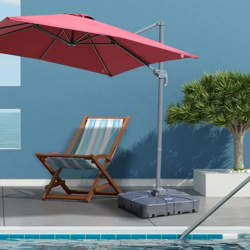 2-piece parasol stand, umbrella holder, umbrella base, fillable with sand and water, up to 125 kg, black, 84 x 84 x 19 cm