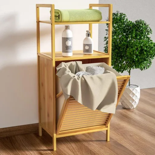 Bathroom shelf with laundry basket 43l 40 x 30 x 95cm