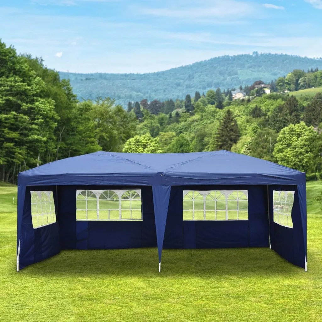 3x6m folding gazebo party tent garden tent including 4 side panels blue
