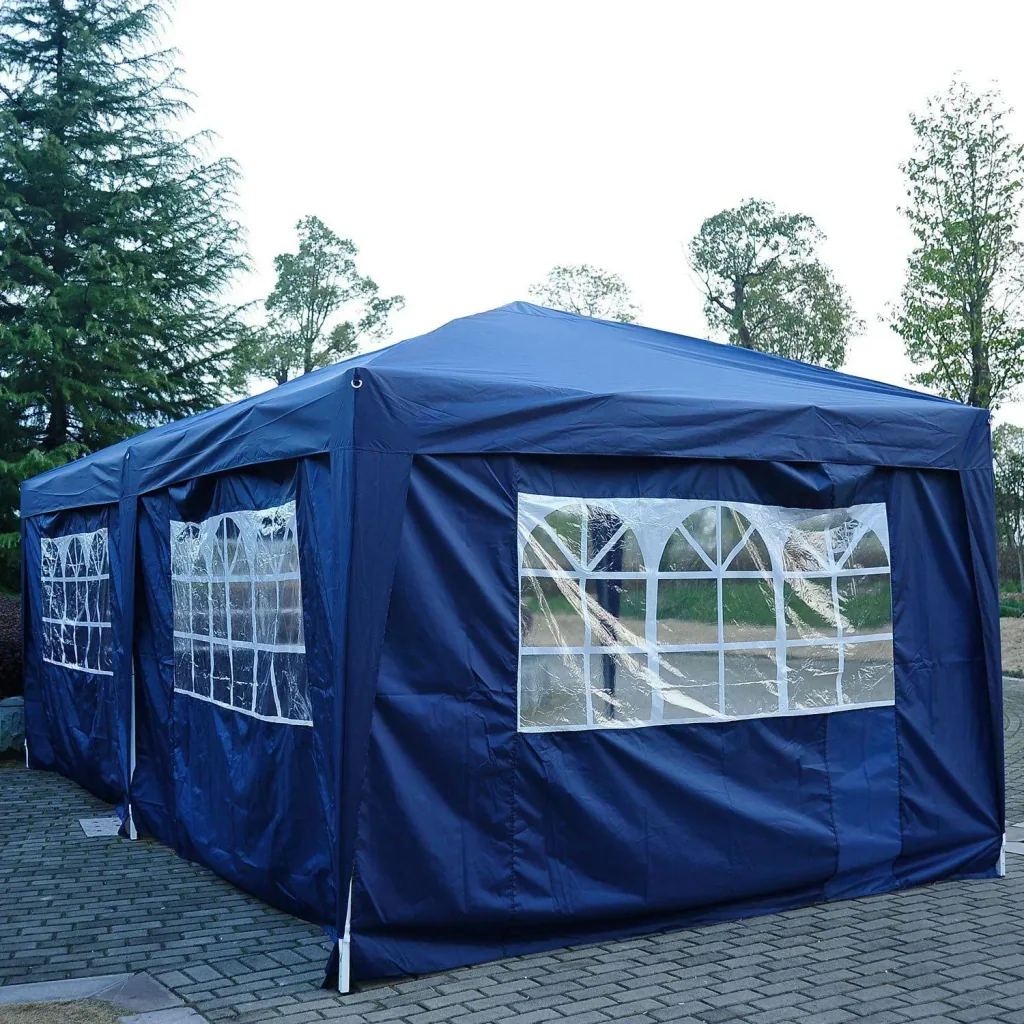 3x6m folding gazebo party tent garden tent including 4 side panels blue