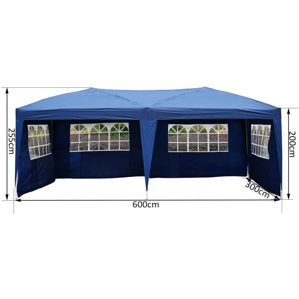 3x6m folding gazebo party tent garden tent including 4 side panels blue