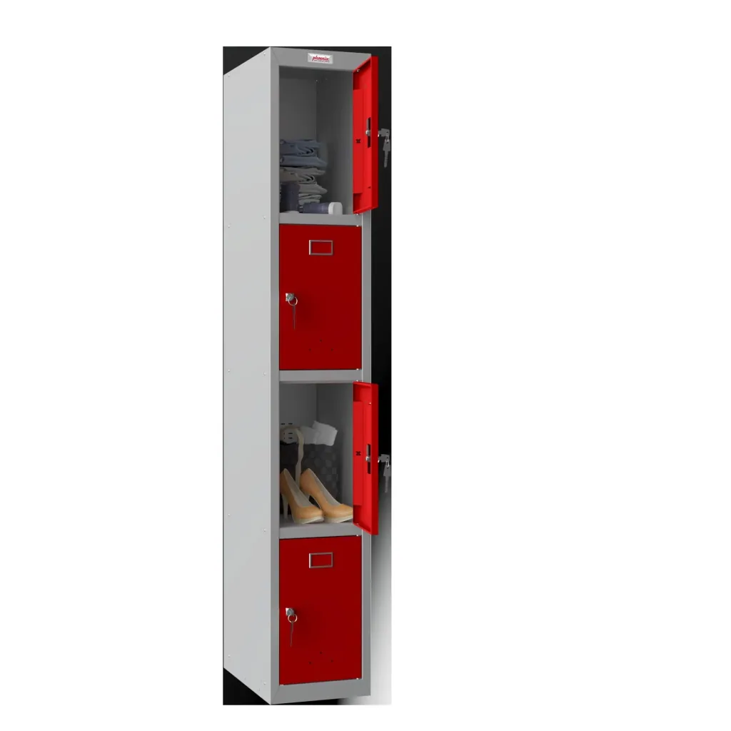 Locker PL Series - 4 doors with key locks, grey-red
