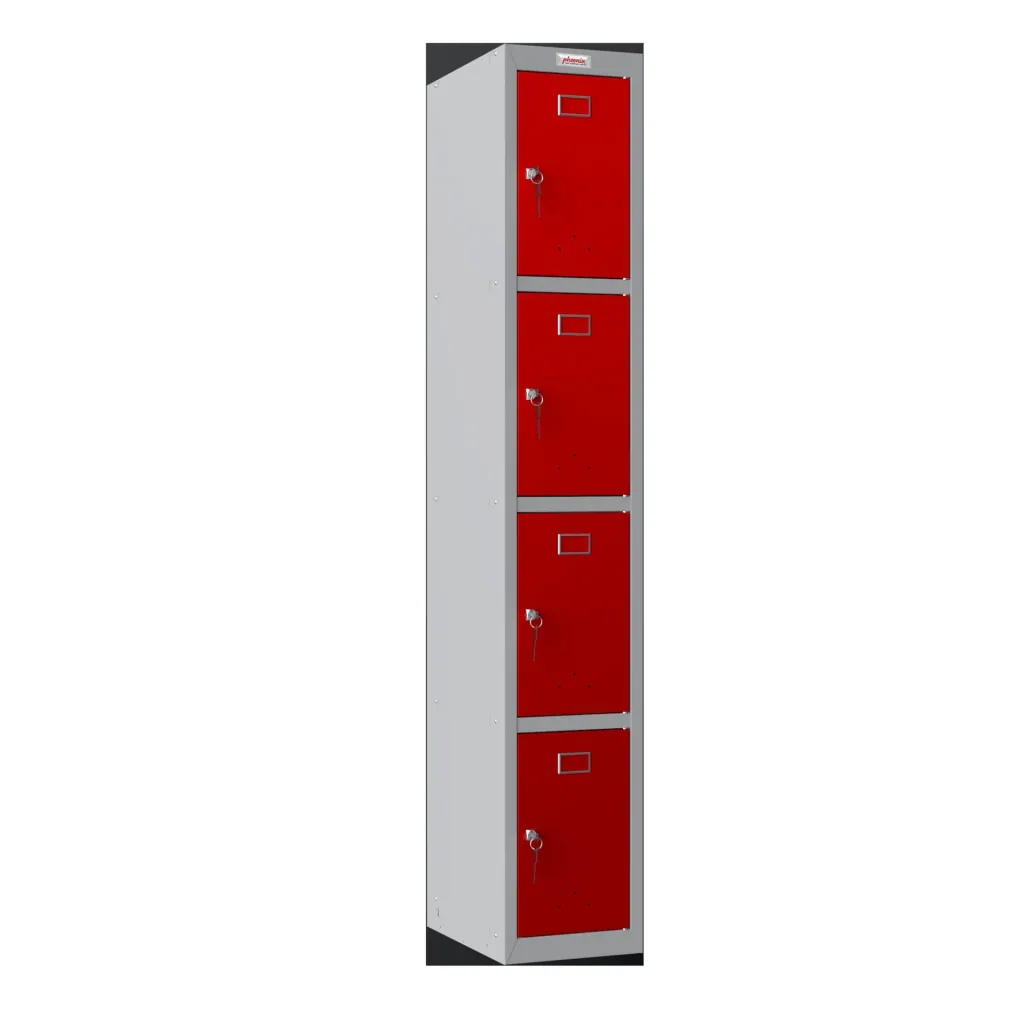 Locker PL Series - 4 doors with key locks, grey-red