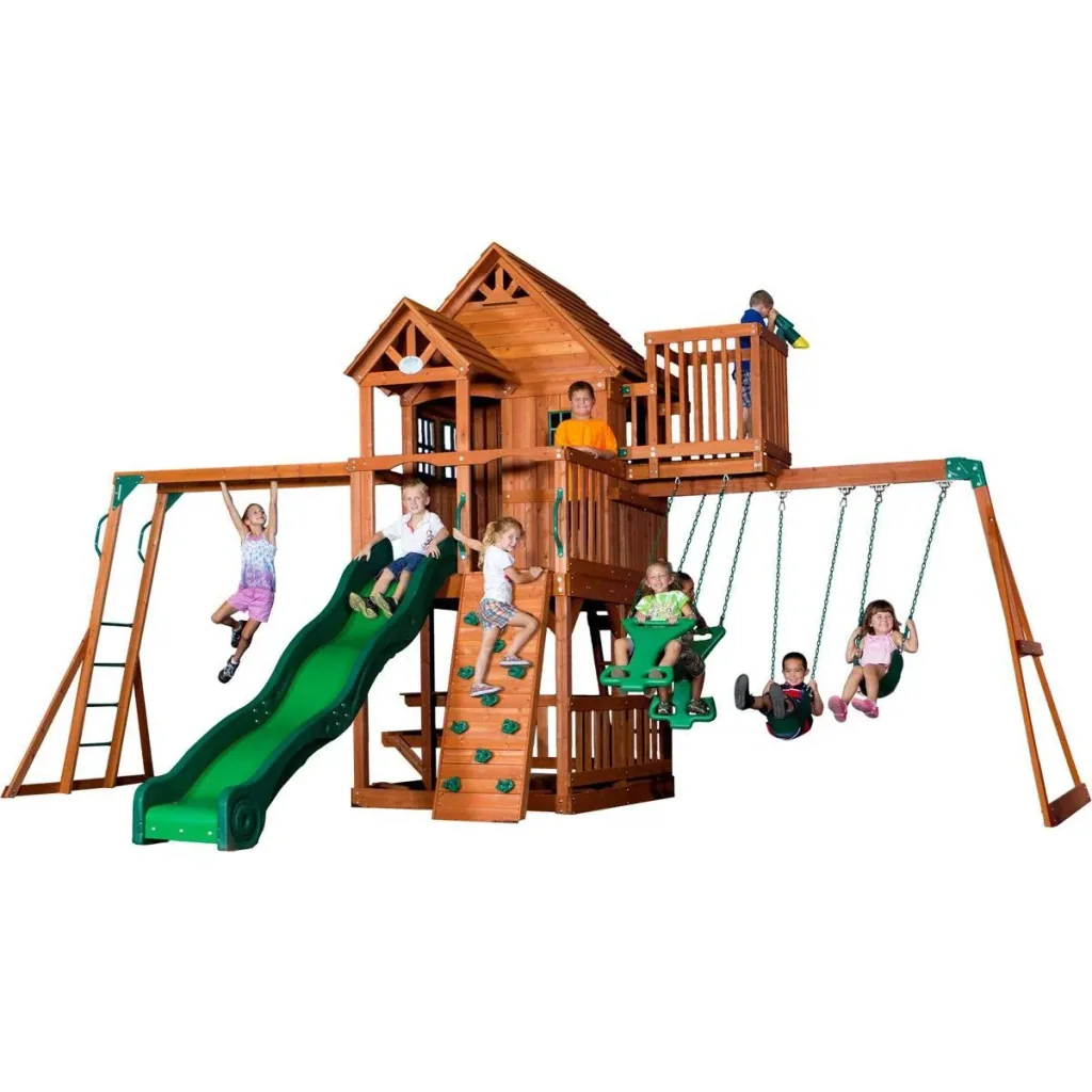 Skyfort II play tower with swing, slide, climbing frame and observation tower