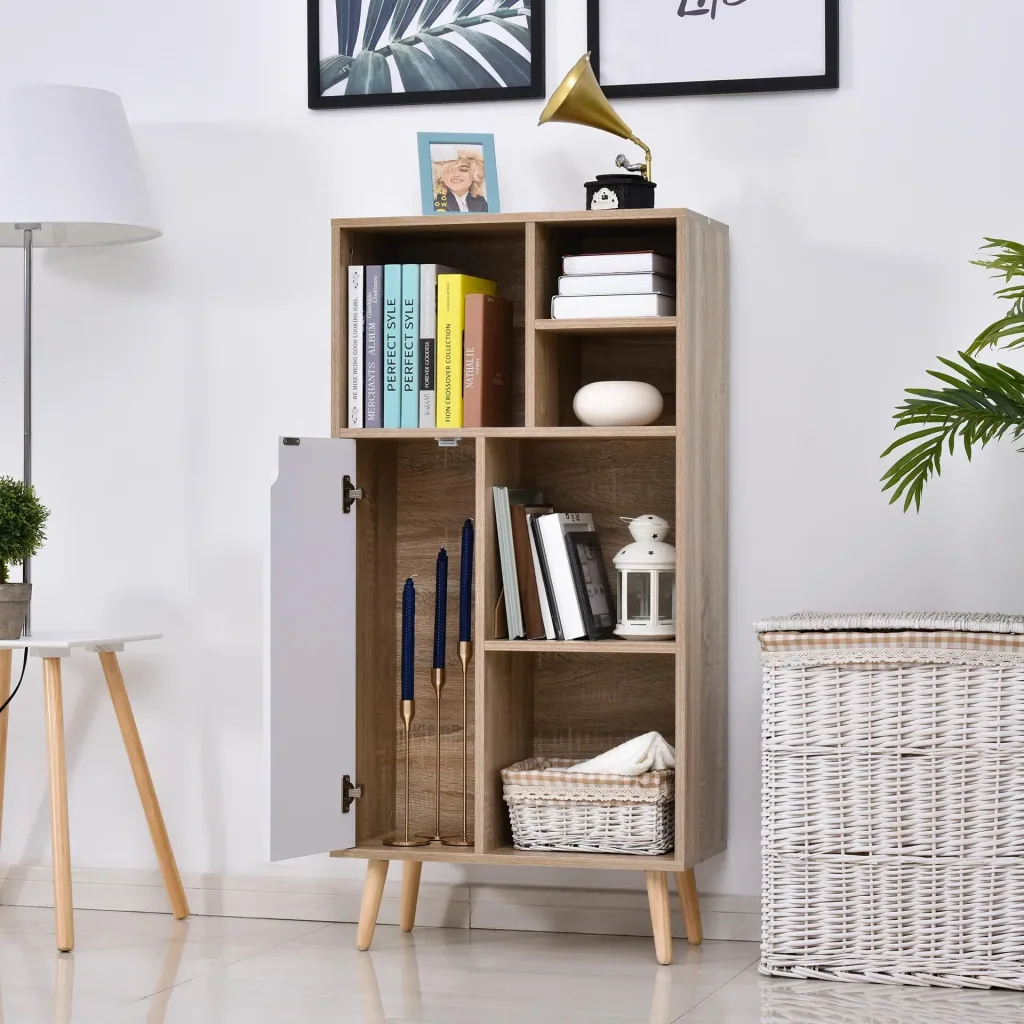 Cabinet with 5 open compartments and 1 cupboard