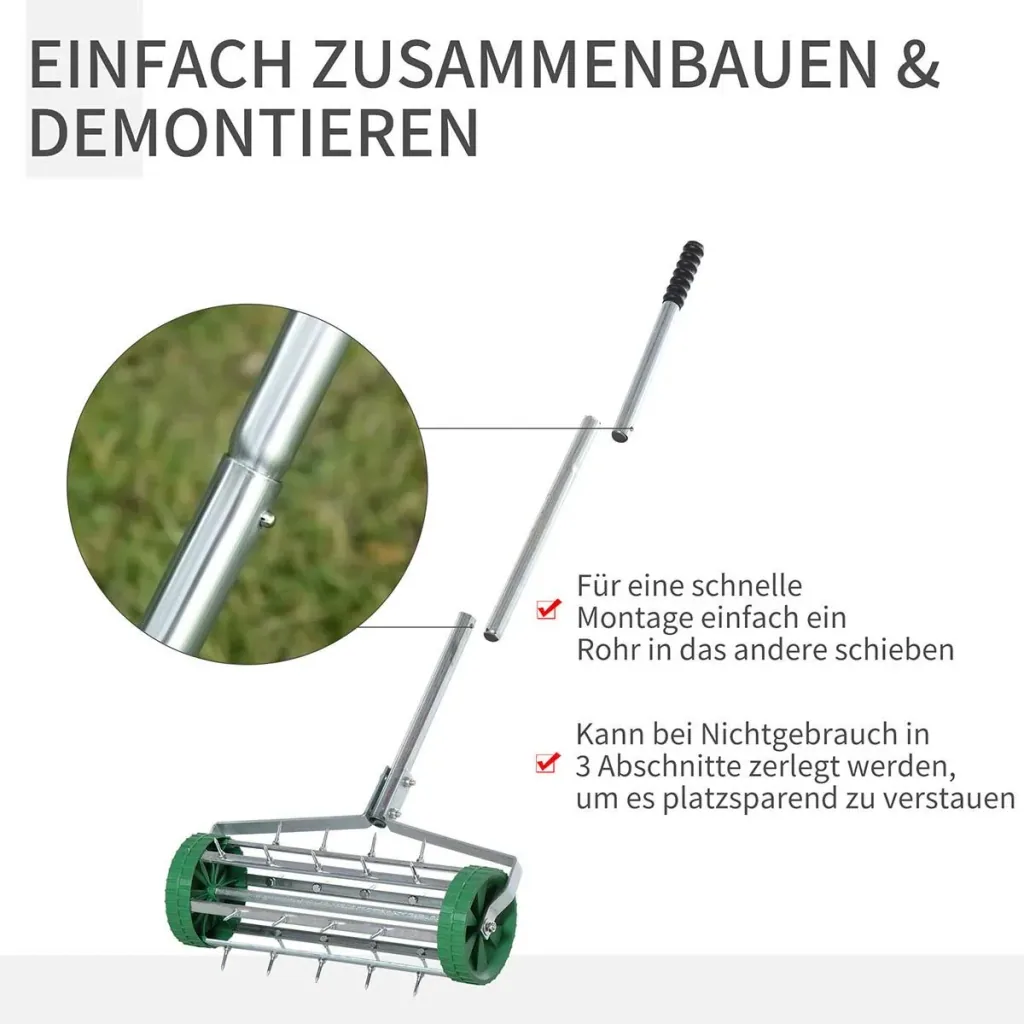 Lawn aerator handle length adjustable hand scarifier lawn aeration spiked roller lawn rolling lawn aerator care garden