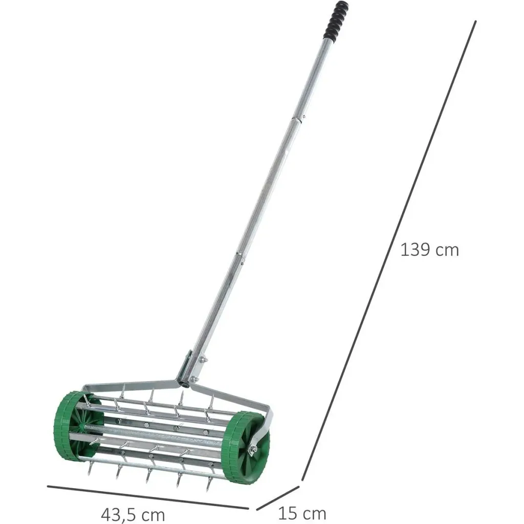 Lawn aerator handle length adjustable hand scarifier lawn aeration spiked roller lawn rolling lawn aerator care garden