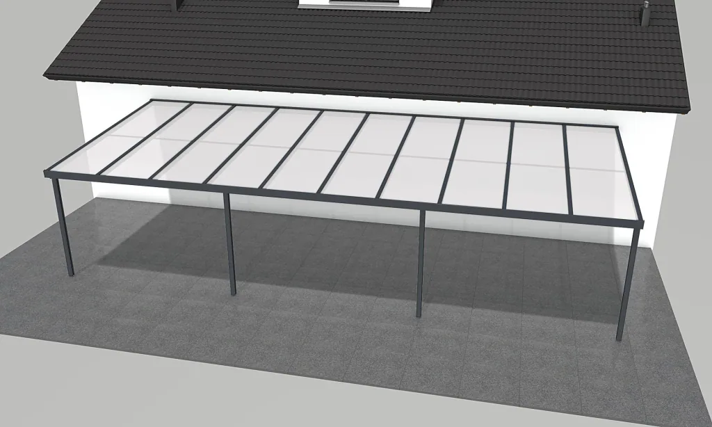 Patio roof Premium, anthracite, 10140 x 4060 mm - Polycarbonate multi-wall sheets 16 mm, opal
